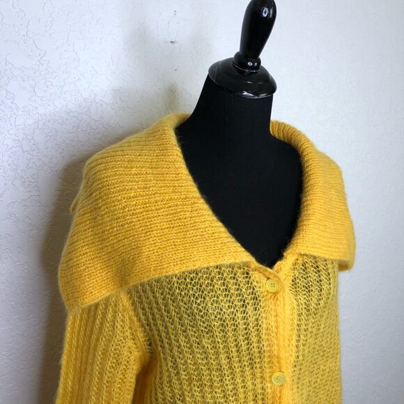 Miu Miu gold yellow mohair blend button front collared cardigan - Picture 2 of 13